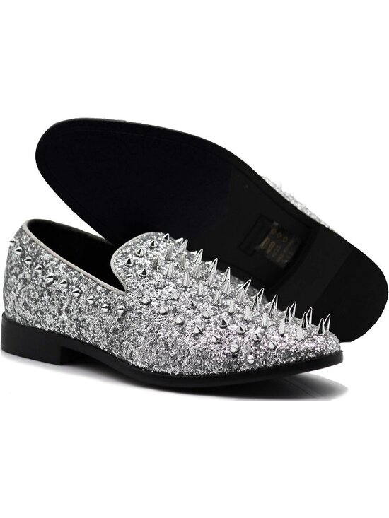 Enzo Romeo Men\'s Silver Rubber Sole Vintage Loafers Slip On Classic Tuxedo Shoes main image 4